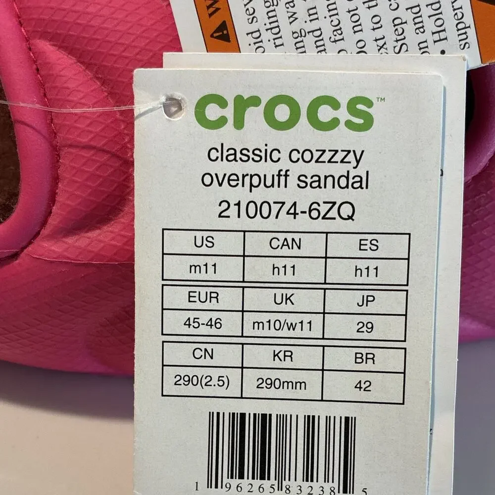 NWT Crocs Cozzzy Overpuff Slide Dragonfruit Pink 210074-6ZQ Men Size 11 W 13